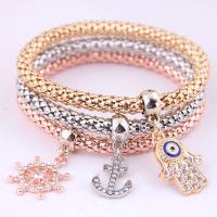 Zinc Alloy Bracelet plated three pieces & for woman & with rhinestone 170mm Sold By PC