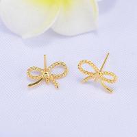 Brass Stud Earring, Butterfly, real gold plated, for woman, 10x15mm, Sold By Pair