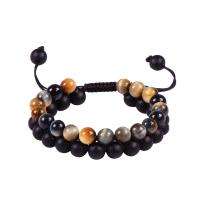 Natural Lava & Colorful Tiger Eye Stone Braided Bracelets with Cotton Cord Double Layer & Adjustable & Unisex & anti-fatigue 8mm Sold Per Approx 7.49 Inch Strand