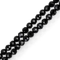 Black+Spinel Perle, rund, natürlich, facettierte, schwarz, 3x3x3mm, Bohrung:ca. 1mm, Länge:ca. 15 ZollInch, 5SträngeStrang/Menge, ca. 134PCs/Strang, verkauft von Menge