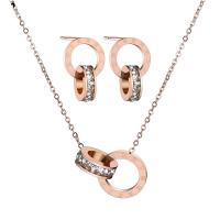 Titanium Steel Jewelry Set, Stud Earring & necklace, stainless steel lobster clasp, stainless steel post pin, rose gold color plated, 2 pieces & micro pave cubic zirconia & for woman, 12x22mm, Length:Approx 21.7 Inch, Sold By Set
