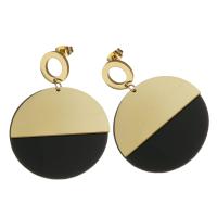 Stainless Steel Drop Earring with Resin Flat Round gold color plated for woman 49mm 35mm Sold By Pair