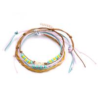 cuir PU bracelet de cheville, avec Seedbead & alliage de zinc, multicouche & pour femme, 4PC/lot, Vendu par lot