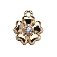 Cubic Zirconia Brass Pendants with Cubic Zirconia Flower real gold plated DIY 10*9mm Approx 1mm Sold By Lot