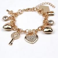 Zinc Alloy Bracelet heart and key gold color plated Adjustable & for woman golden nickel lead & cadmium free 190mm Sold By PC