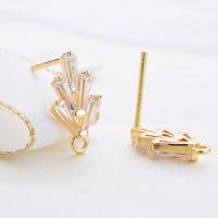 Brass Stud Earring real gold plated micro pave cubic zirconia & for woman Sold By Pair