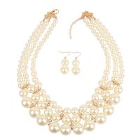 Plastic Pearl Jewelry Set earring & necklace fashion jewelry & for woman beige Length Approx 17.7 Inch Sold By Set