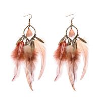 Feather Drop Earring with Zinc Alloy fashion jewelry & for woman brown nickel lead & cadmium free 150mm Sold By Pair