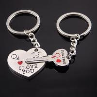 Zinc Alloy Puzzle Key Chain word I love you platinum color plated enamel nickel lead & cadmium free 88mm Sold By Pair