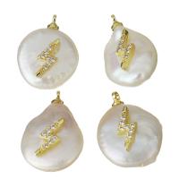 Stainless Steel Pendants, Brass, with pearl, gold color plated, micro pave cubic zirconia, nickel, lead & cadmium free, 12.5-14x18-20x7-9mm, Hole:Approx 1.5mm, 5PCs/Lot, Sold By Lot