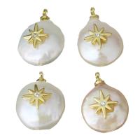 Stainless Steel Pendants, Brass, with pearl, gold color plated, micro pave cubic zirconia, nickel, lead & cadmium free, 12-13x16.5-18.5x7-8.5mm, Hole:Approx 1.5mm, 5PCs/Lot, Sold By Lot