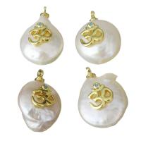 Stainless Steel Pendants, Brass, with pearl, gold color plated, micro pave cubic zirconia, nickel, lead & cadmium free, 12.5-13.5x18-19.5x8-9mm, Hole:Approx 1.5mm, 5PCs/Lot, Sold By Lot
