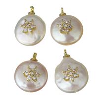 Stainless Steel Pendants, Brass, with pearl, gold color plated, micro pave cubic zirconia, nickel, lead & cadmium free, 12.5-14x17.5-18.5x7-8.5mm, Hole:Approx 1.5mm, 5PCs/Lot, Sold By Lot