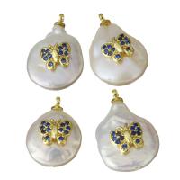 Stainless Steel Pendants, Brass, with pearl, gold color plated, micro pave cubic zirconia, nickel, lead & cadmium free, 12-13.5x17-20.5x7-7.5mm, Hole:Approx 1.5mm, 5PCs/Lot, Sold By Lot