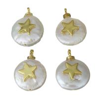 Stainless Steel Pendants, Brass, with pearl, gold color plated, micro pave cubic zirconia, nickel, lead & cadmium free, 11-11.5x14.5-15.5x4-6mm, Hole:Approx 1.5mm, 5PCs/Lot, Sold By Lot