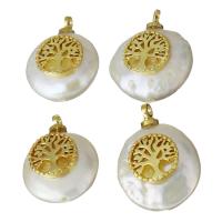 Stainless Steel Pendants, Brass, with pearl, gold color plated, nickel, lead & cadmium free, 12-13.5x15.5-17x6-7mm, Hole:Approx 1.5mm, 5PCs/Lot, Sold By Lot