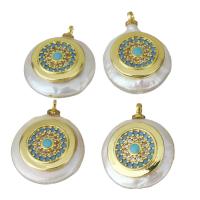 Stainless Steel Pendants, Brass, with pearl, gold color plated, micro pave cubic zirconia, nickel, lead & cadmium free, 14.5-16x18-20x5.5-7mm, Hole:Approx 1.5mm, 5PCs/Lot, Sold By Lot