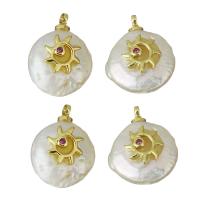 Cubic Zirconia Micro Pave Brass Pendant, with pearl, gold color plated, micro pave cubic zirconia, more colors for choice, nickel, lead & cadmium free, 11-13.5x15.5-21.5x5-8.5mm, Hole:Approx 1.5mm, 5PCs/Lot, Sold By Lot