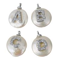 Cubic Zirconia Micro Pave Brass Pendant, with pearl, silver color plated, letters are from A to Z & different styles for choice & micro pave cubic zirconia, nickel, lead & cadmium free, 12-14x14.5-16.5x6-8mm, Hole:Approx 1.5mm, 5PCs/Lot, Sold By Lot