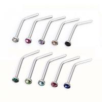 Stainless Steel Nose Piercing Jewelry, Unisex & with rhinestone, more colors for choice, drill 1.8mmuff0cbar 0.8mm, 50PC/Bag, Sold By Bag