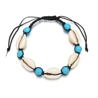 coquille bracelet de cheville, avec turquoise & corde de coton, bijoux de mode & pour femme, Vendu par Environ 7.0 pouce brin