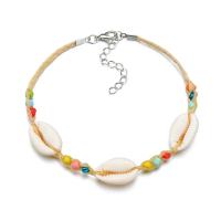 Zinc Alloy Anklet with Seedbead & Cotton Cord & Shell plated fashion jewelry & for woman multi-colored nickel lead & cadmium free Sold Per Approx 9.8 Inch Strand