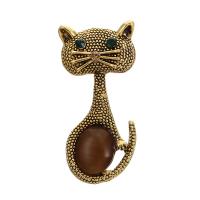 Tibetan Style Brooches, with Cats Eye, Cat, plated, Unisex & with rhinestone, more colors for choice, nickel, lead & cadmium free, 34*10mm, 3PCs/Lot, Sold By Lot