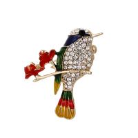 Tibetan Style Brooches, Bird, gold color plated, Unisex & enamel & with rhinestone, more colors for choice, nickel, lead & cadmium free, 40*30mm, Sold By PC
