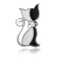 Zinc Alloy Brooches Cat plated Unisex & enamel & with rhinestone nickel lead & cadmium free 35*18mm Sold By Lot