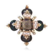 Tibetan Style Brooches, with Plastic Pearl, gold color plated, Unisex, nickel, lead & cadmium free, 47*47mm, 3PCs/Lot, Sold By Lot
