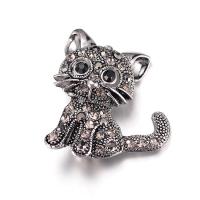 Zinc Alloy Brooches Cat gun black plated Unisex & with rhinestone nickel lead & cadmium free 31*30mm Sold By Lot