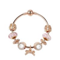 Zinc Alloy European Bracelet with Lampwork & Glass rose gold color plated & micro pave cubic zirconia & for woman Sold By Strand