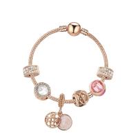 alliage de zinc bracelet European, avec verre, Plaqué de couleur d'or rose, normes différentes pour le choix & pavé de micro zircon & pour femme & émail, Vendu par brin