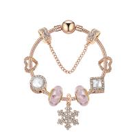 Zinc Alloy European Bracelet with Lampwork & Glass rose gold color plated & micro pave cubic zirconia & for woman Sold By Strand
