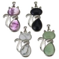 Brass Jewelry Pendants, with Gemstone, Cat, different materials for choice, 28x45x8mm, Hole:Approx 5mm, Sold By PC
