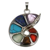 Brass Jewelry Pendants, with Gemstone, multi-colored, 30x39x7mm, Hole:Approx 5x6.5mm, Sold By PC