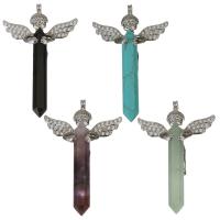 Gemstone Pendants Jewelry, Brass, with Gemstone, Angel, silver color plated, micro pave cubic zirconia, 35x56x11mm, Hole:Approx 3mm, Sold By PC