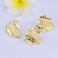 Brass Earring Stud Component Maple Leaf real gold plated DIY & with loop nickel lead & cadmium free 14mm Sold By Lot