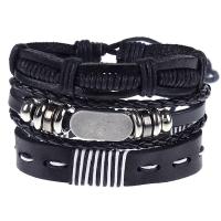 Leather Bracelet Set bracelet with leather cord & Zinc Alloy plated Adjustable & three pieces & for man black 60mm Sold By Set