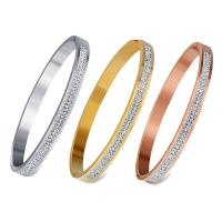 Stainless Steel Cuff Bangle, with Rhinestone Clay Pave, plated, fashion jewelry & for woman, more colors for choice, 65x52mm, Sold By Strand