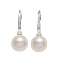 Freshwater Pearl Earrings, brass earring hook, Potato, silver color plated, for woman, white, 8x6mm, Sold By Pair