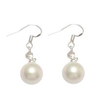 Shell Pearl Drop Earring brass earring hook Round silver color plated fashion jewelry & for woman white 10mm Sold By Pair
