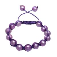 Bracelets Woven Ball perles d'eau douce, perle d'eau douce cultivée, avec corde en nylon, pomme de terre, réglable & pour femme, violette, 9mm, Vendu par Environ 7.5 pouce brin