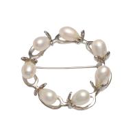 Freshwater Pearl Brooch, with Brass, Flower, silver color plated, for woman, white, 40x15mm, Sold By PC