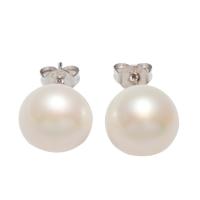 Freshwater Pearl Stud Earring brass post pin Potato silver color plated for woman white Sold By Pair