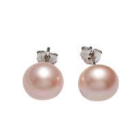 Freshwater Pearl Stud Earring brass post pin Potato silver color plated for woman purple Sold By Pair