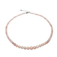 Freshwater Pearl Brass Necklace, brass lobster clasp, with 4cm extender chain, Potato, silver color plated, for woman, mixed colors, 4-9mm, Sold Per Approx 16.1 Inch Strand