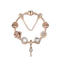 alliage de zinc bracelet European, avec verre, Plaqué de couleur d'or rose, normes différentes pour le choix & pavé de micro zircon & pour femme, Vendu par brin