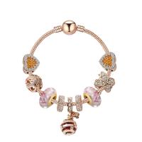 alliage de zinc bracelet European, avec chalumeau, Plaqué de couleur d'or rose, normes différentes pour le choix & pavé de micro zircon & pour femme, Vendu par brin