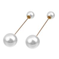 Plastic Pearl Brooch, gold color plated, for woman, white, 15mmx10mm, Length:29.5 Inch, 10PC/Bag, Sold By Bag